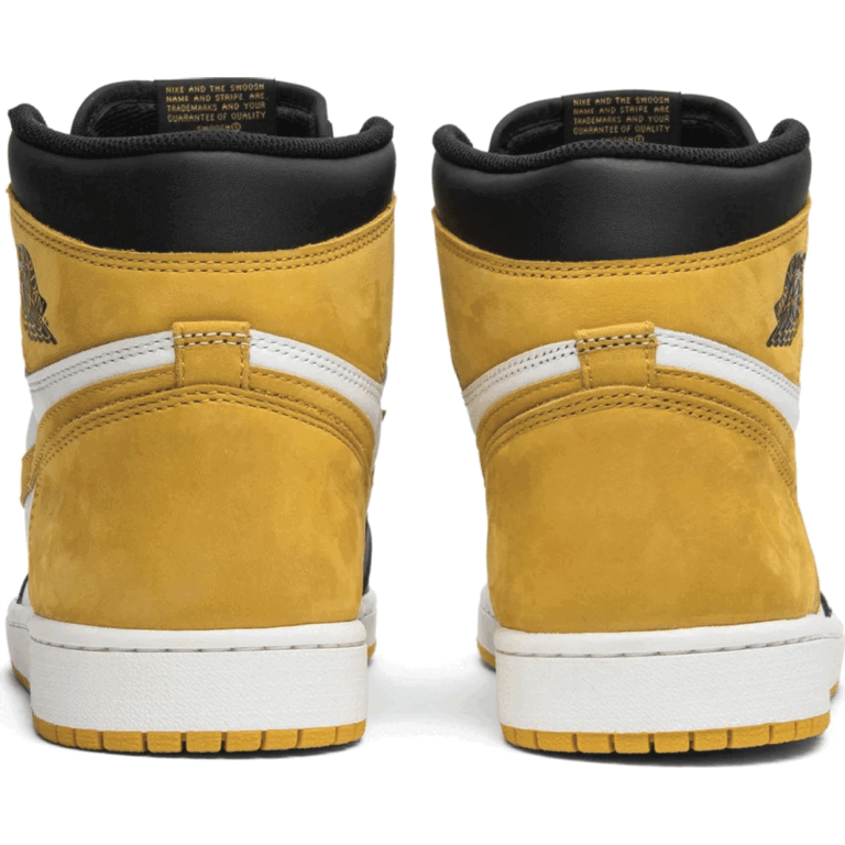 This is the back side shoe of Air Jordan 1 Retro High OG 'Best Hand in the Game - Yellow Ochre'